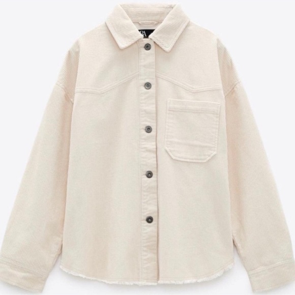 Zara EUC Corduroy Shirt Overshirt Jacket Shacket Size S Ecru Cream Button Down - Picture 2 of 10